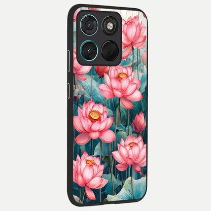 Celestial Pink Lotus back cover For Moto G57 Power slim fit glass case with vibrant aesthetic design