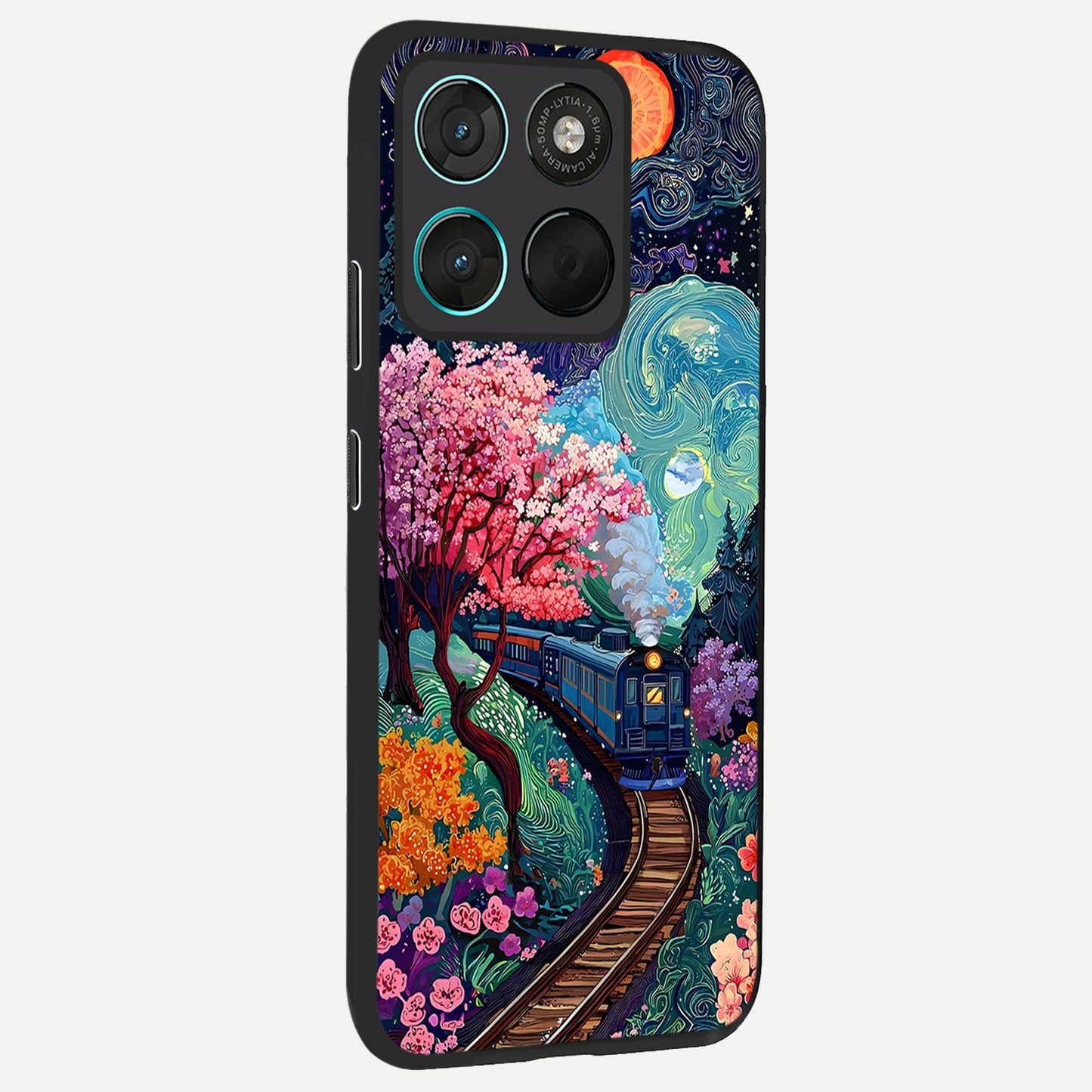  Celestial Train Journey back cover For Moto G57 Power slim fit glass case with vibrant aesthetic design