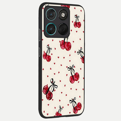  Cherry Heart Bow back cover For Moto G57 Power slim fit glass case with vibrant aesthetic design