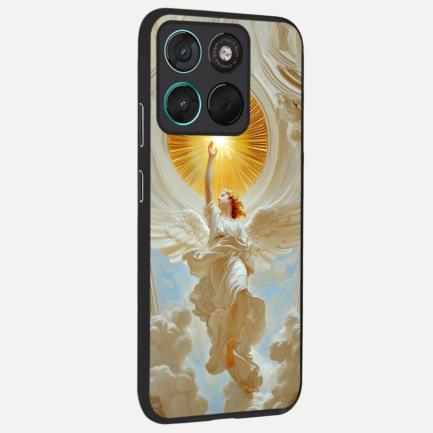  Divine Light Angel back cover For Moto G57 Power slim fit glass case with vibrant aesthetic design