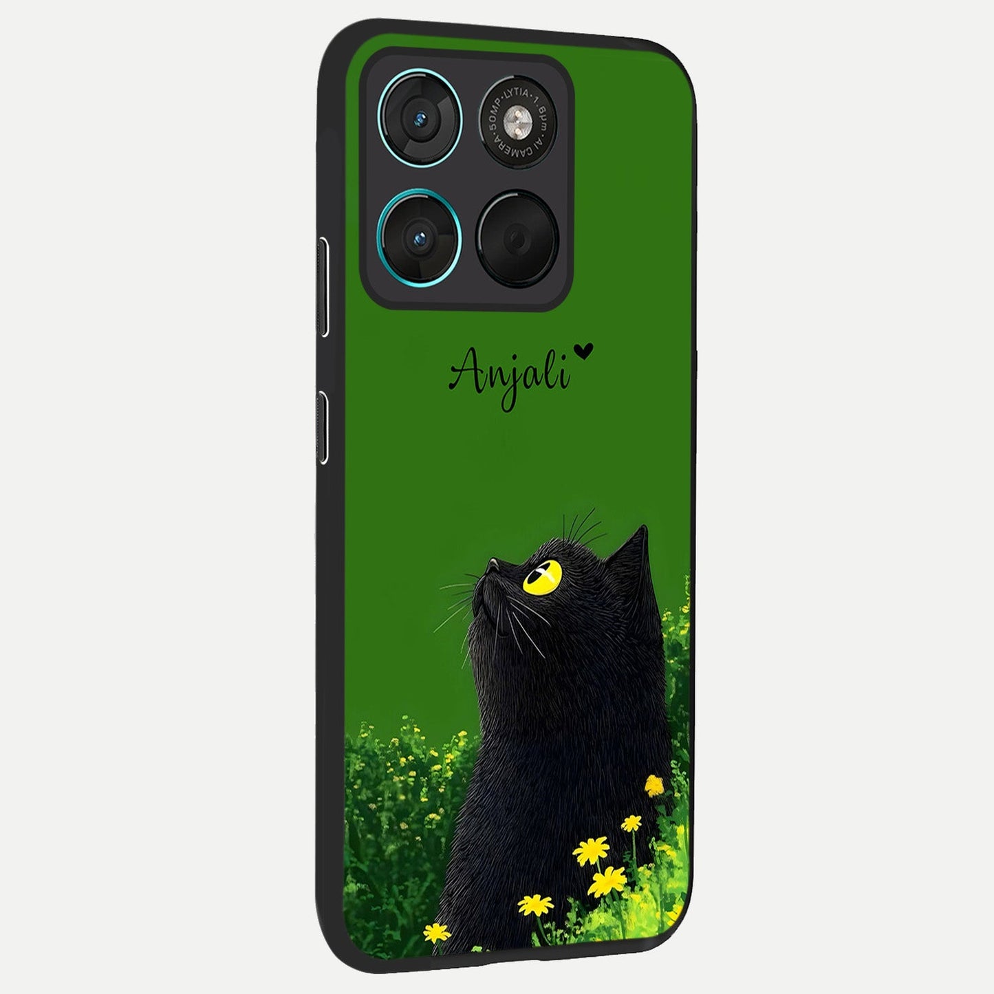  Emerald Cat Custom Name back cover For Moto G57 Power slim fit glass case with vibrant aesthetic design