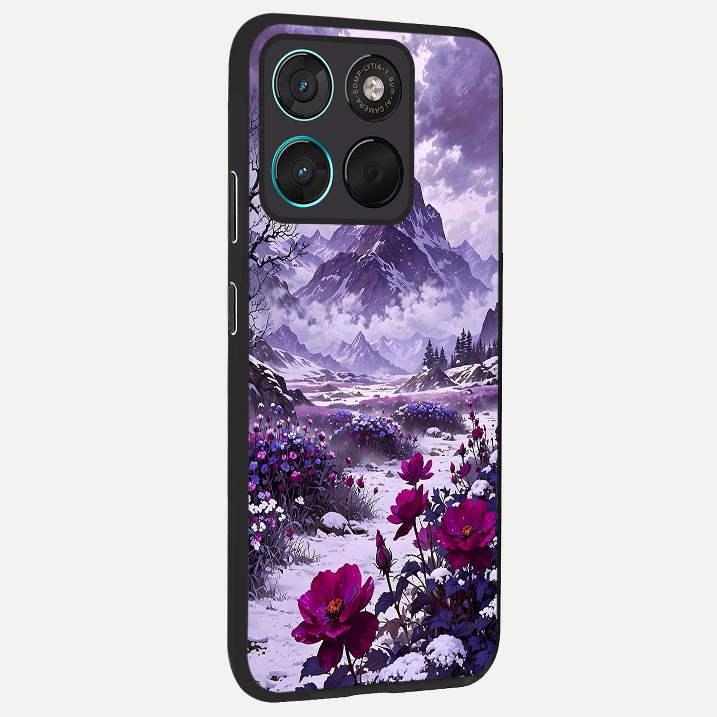  Flower Mountain View back cover For Moto G57 Power slim fit glass case with vibrant aesthetic design