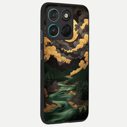  Golden River Moon back cover For Moto G57 Power slim fit glass case with vibrant aesthetic design