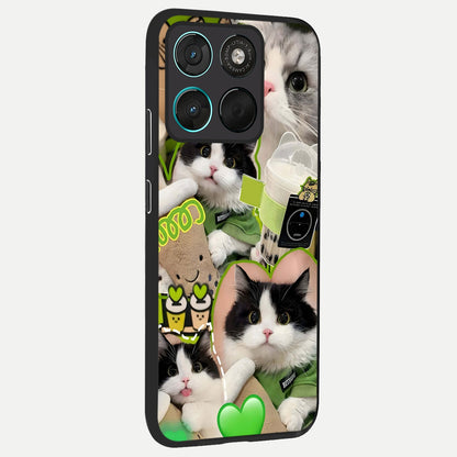  Matcha Cats Mood back cover For Moto G57 Power slim fit glass case with vibrant aesthetic design