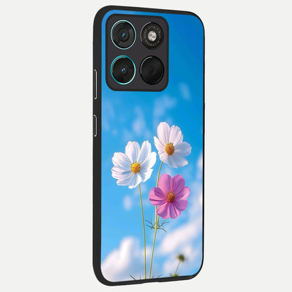  Tripple Flowers With Sky back cover For Moto G57 Power slim fit glass case with vibrant aesthetic design