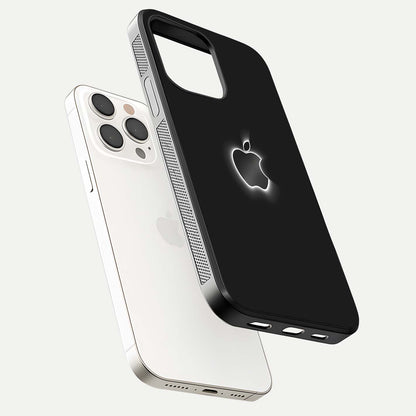 Neon Apple Glow Glass Case for iPhone 15 Pro Max floating dual-view mockup showing HD shine and modern look