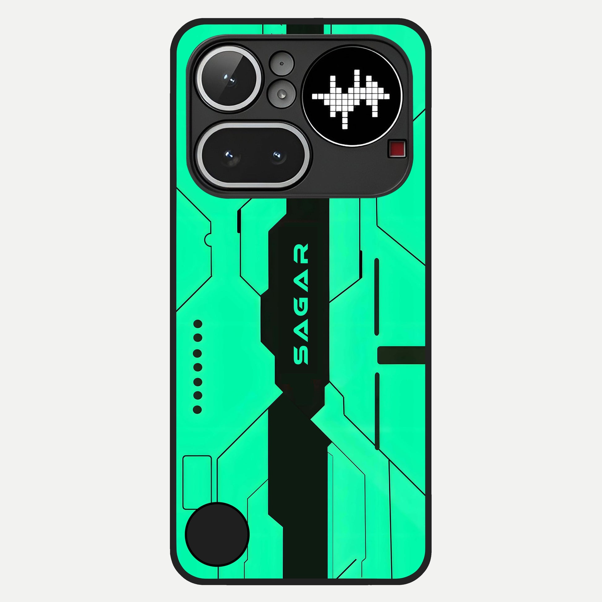  Aqua Tech CYBERPUNK Custom Name Glass Case For Nothing Phone 4A Pro back cover – full design glossy printed glass finish