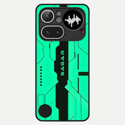  Aqua Tech CYBERPUNK Custom Name Glass Case For Nothing Phone 4A Pro back cover – full design glossy printed glass finish