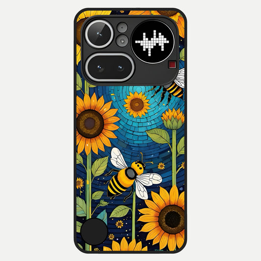  Bees And Sunflowers Glass Case For Nothing Phone 4A Pro back cover – full design glossy printed glass finish