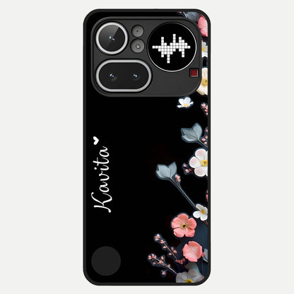  Black Elegance Floral Custom Name Glass Case For Nothing Phone 4A Pro back cover – full design glossy printed glass finish