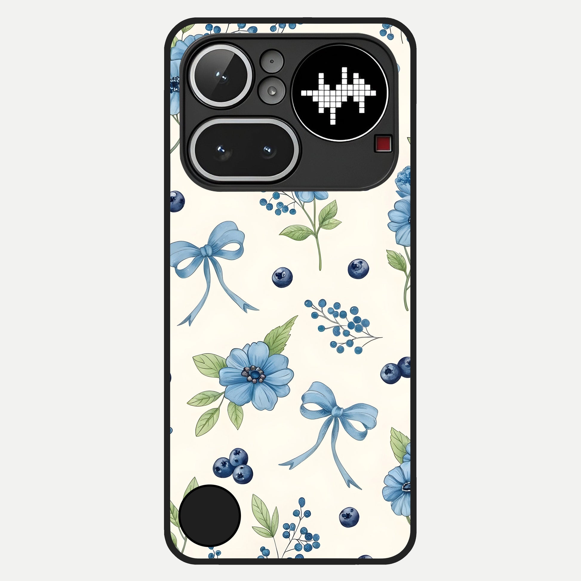  Blue Flower And Bow Glass Case For Nothing Phone 4A Pro back cover – full design glossy printed glass finish