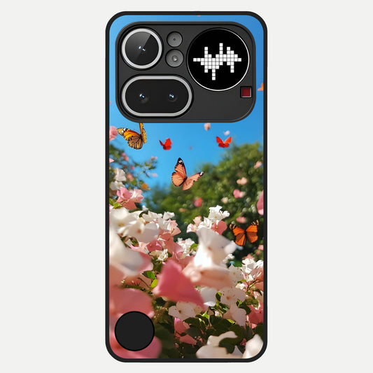  Butterflies In Bloom Sky Glass Case For Nothing Phone 4A Pro back cover – full design glossy printed glass finish