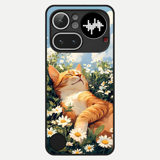  Cat And Flowers View Glass Case For Nothing Phone 4A Pro back cover – full design glossy printed glass finish