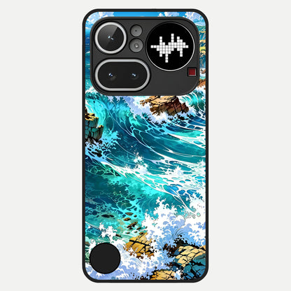  Coastal Blue Waves Glass Case For Nothing Phone 4A Pro back cover – full design glossy printed glass finish