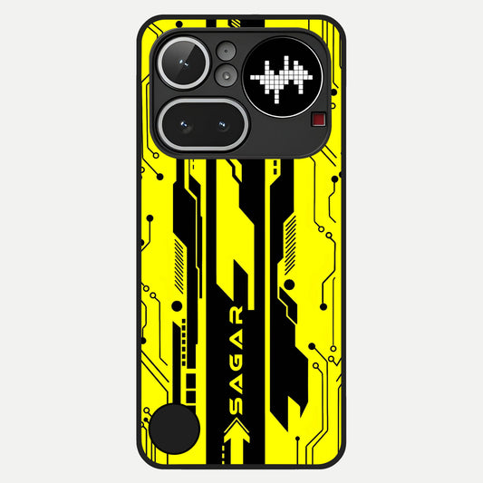  Electric Pulse CYBERPUNK Custom Name Glass Case For Nothing Phone 4A Pro back cover – full design glossy printed glass finish