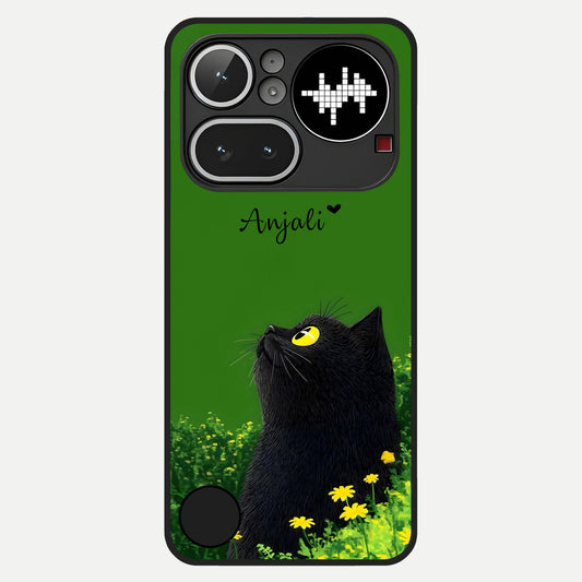  Emerald Cat Custom Name Glass Case For Nothing Phone 4A Pro back cover – full design glossy printed glass finish