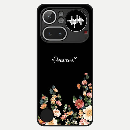  Floral Design Personalized Custom Name Glass Case For Nothing Phone 4A Pro back cover – full design glossy printed glass finish