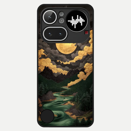  Golden River Moon Glass Case For Nothing Phone 4A Pro back cover – full design glossy printed glass finish