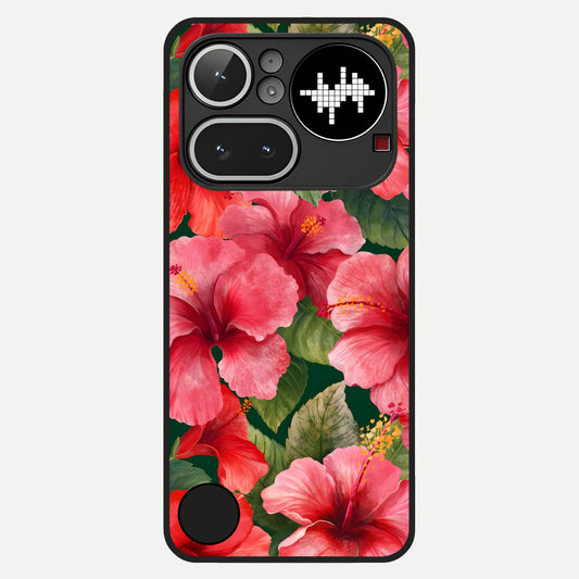  Hibiscus Pattern Glass Case For Nothing Phone 4A Pro back cover – full design glossy printed glass finish