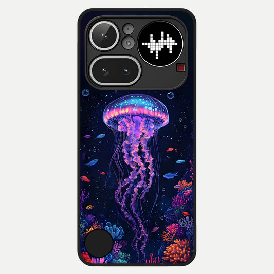  Neon Jellyfish Glass Case For Nothing Phone 4A Pro back cover – full design glossy printed glass finish