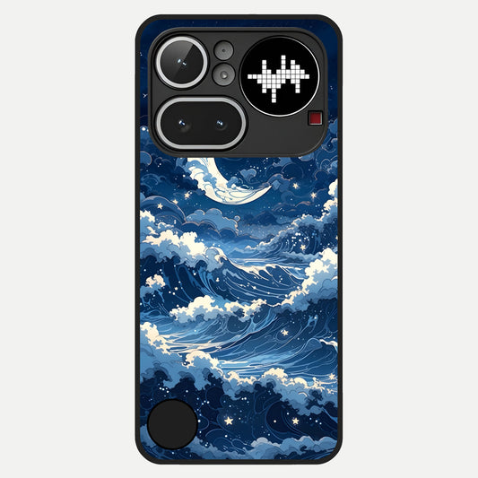  Ocean Moon Waves Glass Case For Nothing Phone 4A Pro back cover – full design glossy printed glass finish