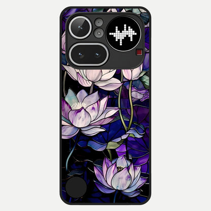 Purple Lotus Pattern Glass Case For Nothing Phone 4A Pro back cover – full design glossy printed glass finish