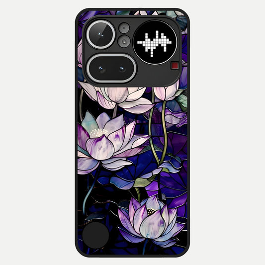  Purple Lotus Pattern Glass Case For Nothing Phone 4A Pro back cover – full design glossy printed glass finish