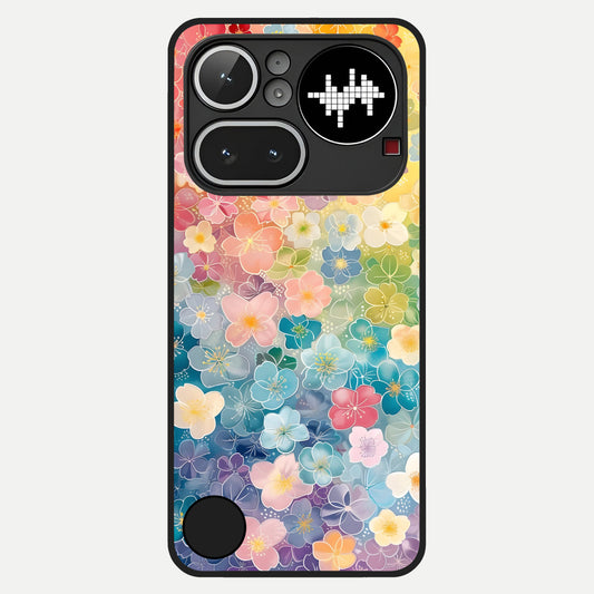  Rainbow Blossom Burst Glass Case For Nothing Phone 4A Pro back cover – full design glossy printed glass finish