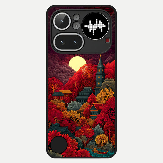  Scarlet Autumn Temple Glass Case For Nothing Phone 4A Pro back cover – full design glossy printed glass finish