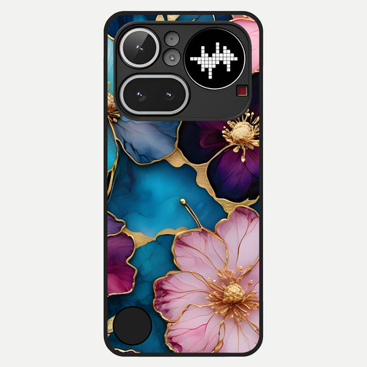  Sparkle Floral Glass Case For Nothing Phone 4A Pro back cover – full design glossy printed glass finish