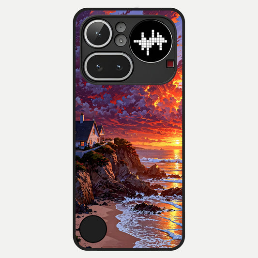  Sunset House By Sea Glass Case For Nothing Phone 4A Pro back cover – full design glossy printed glass finish