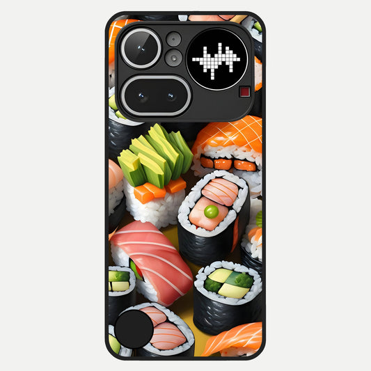  Sushi Food Pattern Glass Case For Nothing Phone 4A Pro back cover – full design glossy printed glass finish