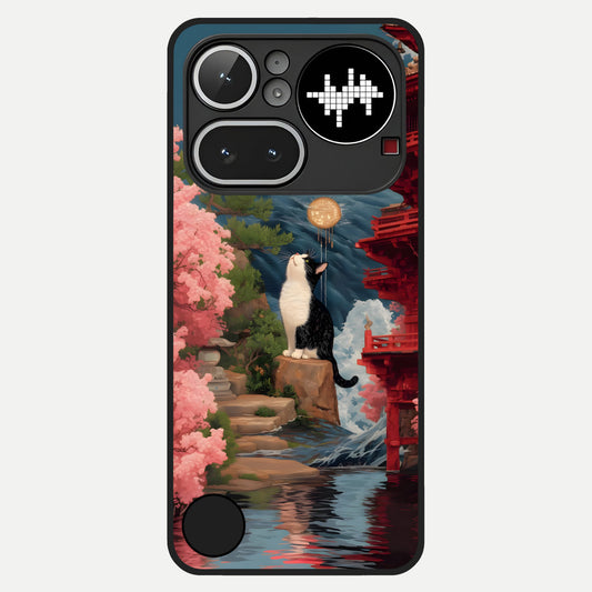  Temple Cat Scenery Glass Case For Nothing Phone 4A Pro back cover – full design glossy printed glass finish
