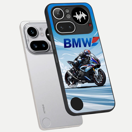  BMW Power Drift phone case For Nothing Phone 4A Pro showing premium glass back cover with detailed artwork
