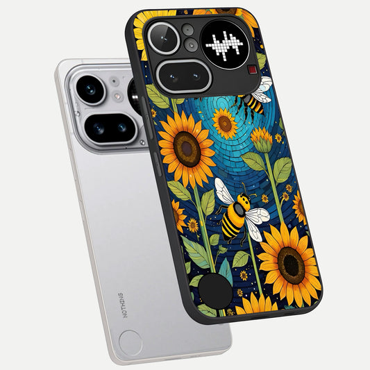  Bees And Sunflowers phone case For Nothing Phone 4A Pro showing premium glass back cover with detailed artwork
