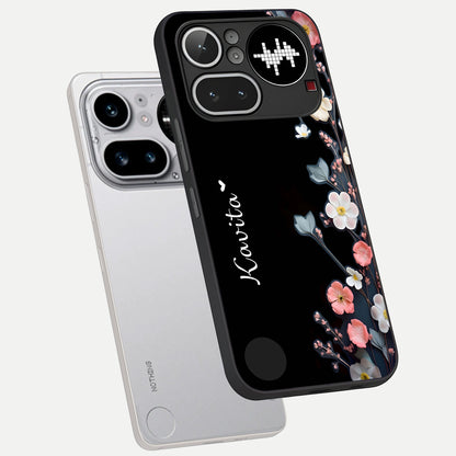  Black Elegance Floral Custom Name phone case For Nothing Phone 4A Pro showing premium glass back cover with detailed artwork