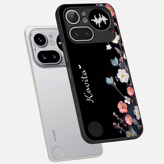  Black Elegance Floral Custom Name phone case For Nothing Phone 4A Pro showing premium glass back cover with detailed artwork