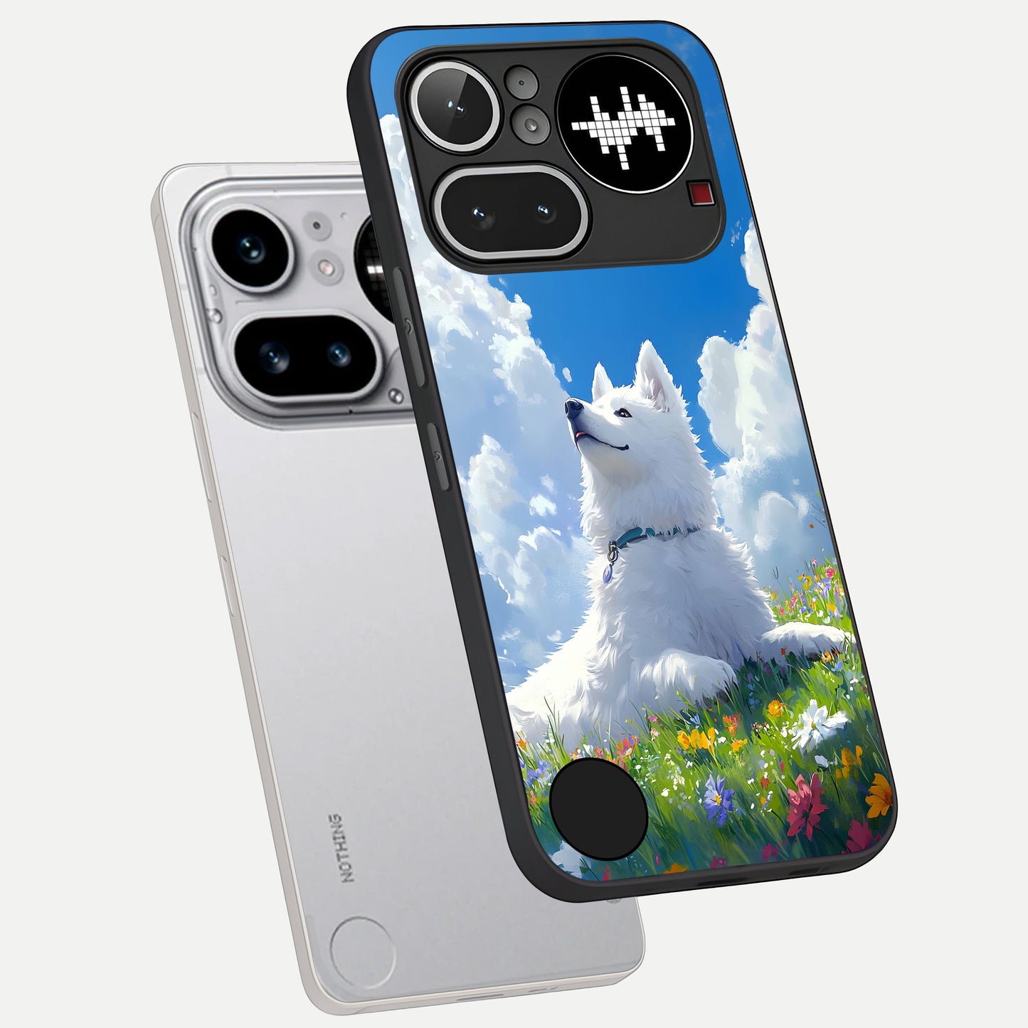  Blissful Cloud Pup phone case For Nothing Phone 4A Pro showing premium glass back cover with detailed artwork