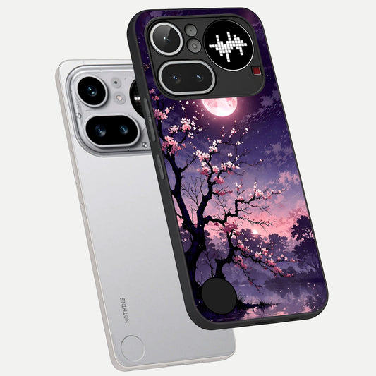  Blossom Pink Moon phone case For Nothing Phone 4A Pro showing premium glass back cover with detailed artwork