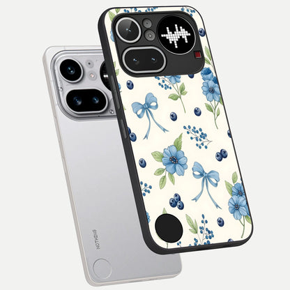  Blue Flower And Bow phone case For Nothing Phone 4A Pro showing premium glass back cover with detailed artwork