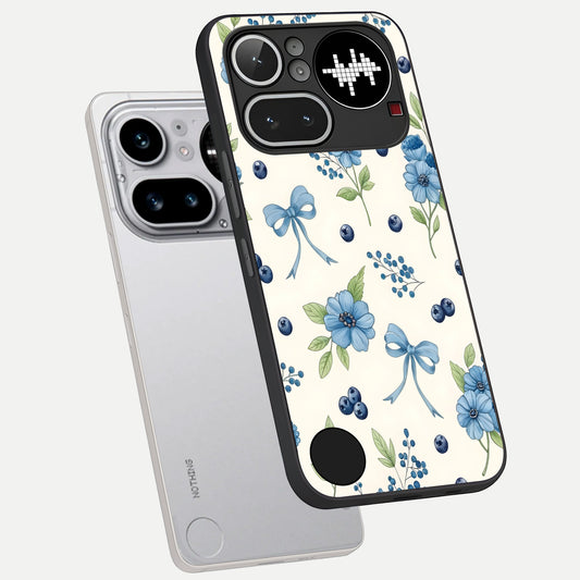  Blue Flower And Bow phone case For Nothing Phone 4A Pro showing premium glass back cover with detailed artwork