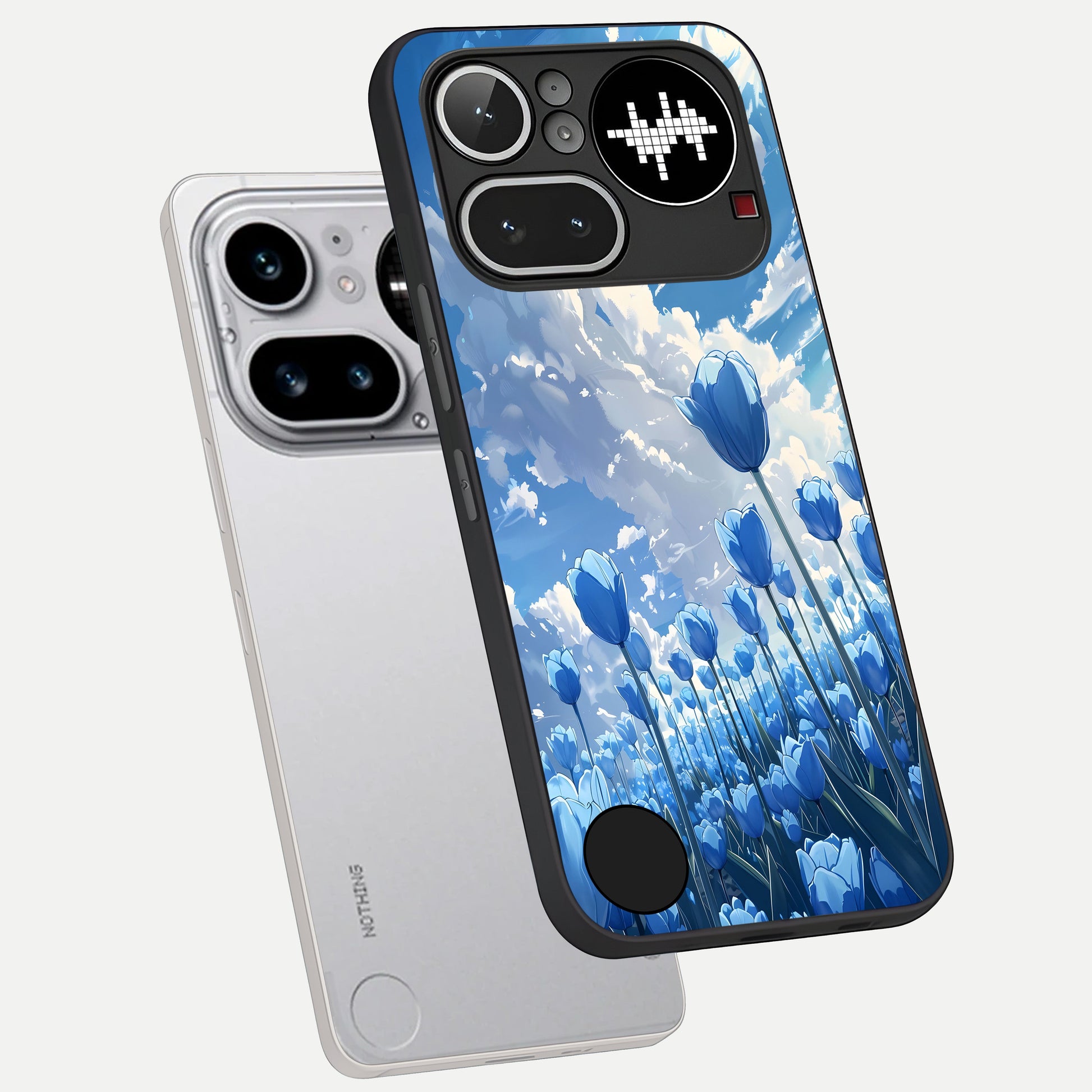  Blue Tulip Clouds phone case For Nothing Phone 4A Pro showing premium glass back cover with detailed artwork