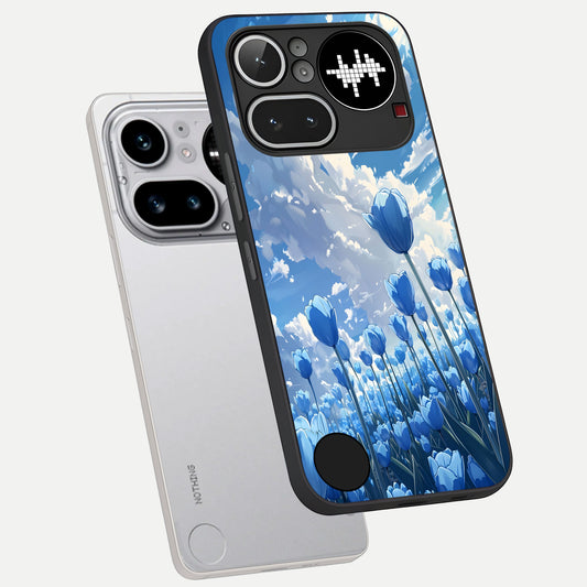  Blue Tulip Clouds phone case For Nothing Phone 4A Pro showing premium glass back cover with detailed artwork