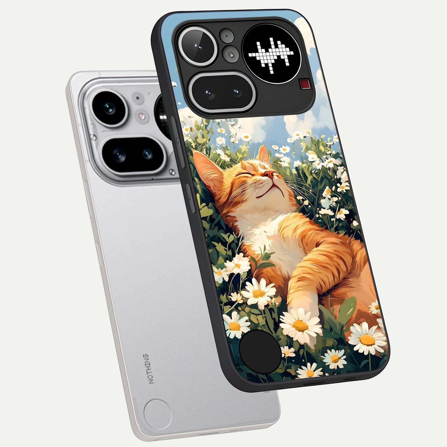  Cat And Flowers View phone case For Nothing Phone 4A Pro showing premium glass back cover with detailed artwork