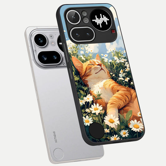  Cat And Flowers View phone case For Nothing Phone 4A Pro showing premium glass back cover with detailed artwork