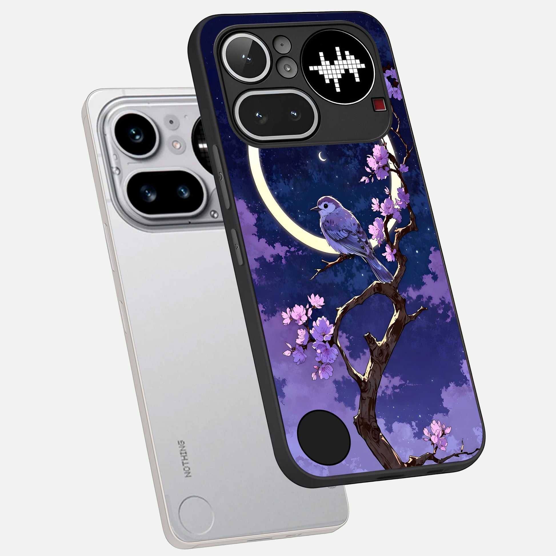  Celestial Bird Blossom phone case For Nothing Phone 4A Pro showing premium glass back cover with detailed artwork