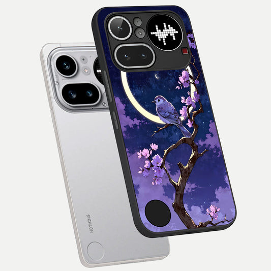  Celestial Bird Blossom phone case For Nothing Phone 4A Pro showing premium glass back cover with detailed artwork