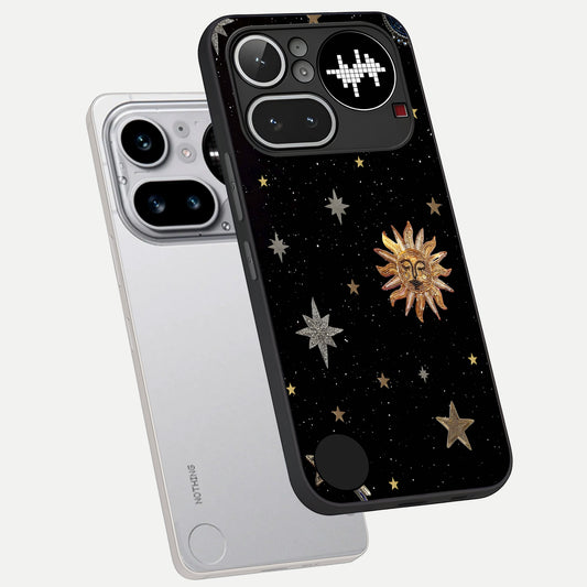  Celestial Moon With Stars phone case For Nothing Phone 4A Pro showing premium glass back cover with detailed artwork
