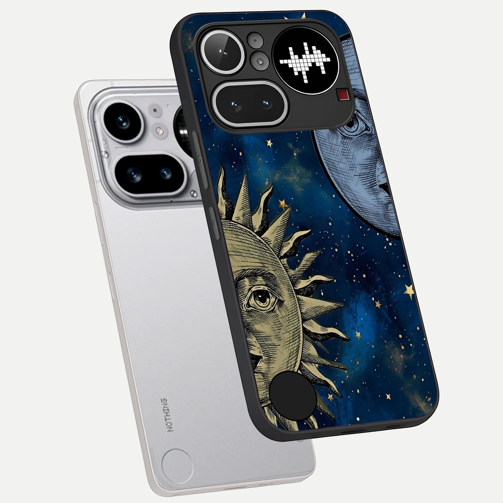  Celestial Moon With Sun phone case For Nothing Phone 4A Pro showing premium glass back cover with detailed artwork