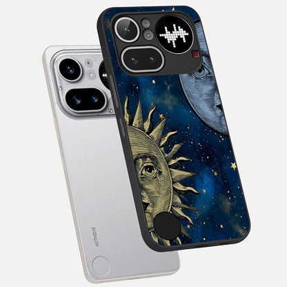  Celestial Moon With Sun phone case For Nothing Phone 4A Pro showing premium glass back cover with detailed artwork